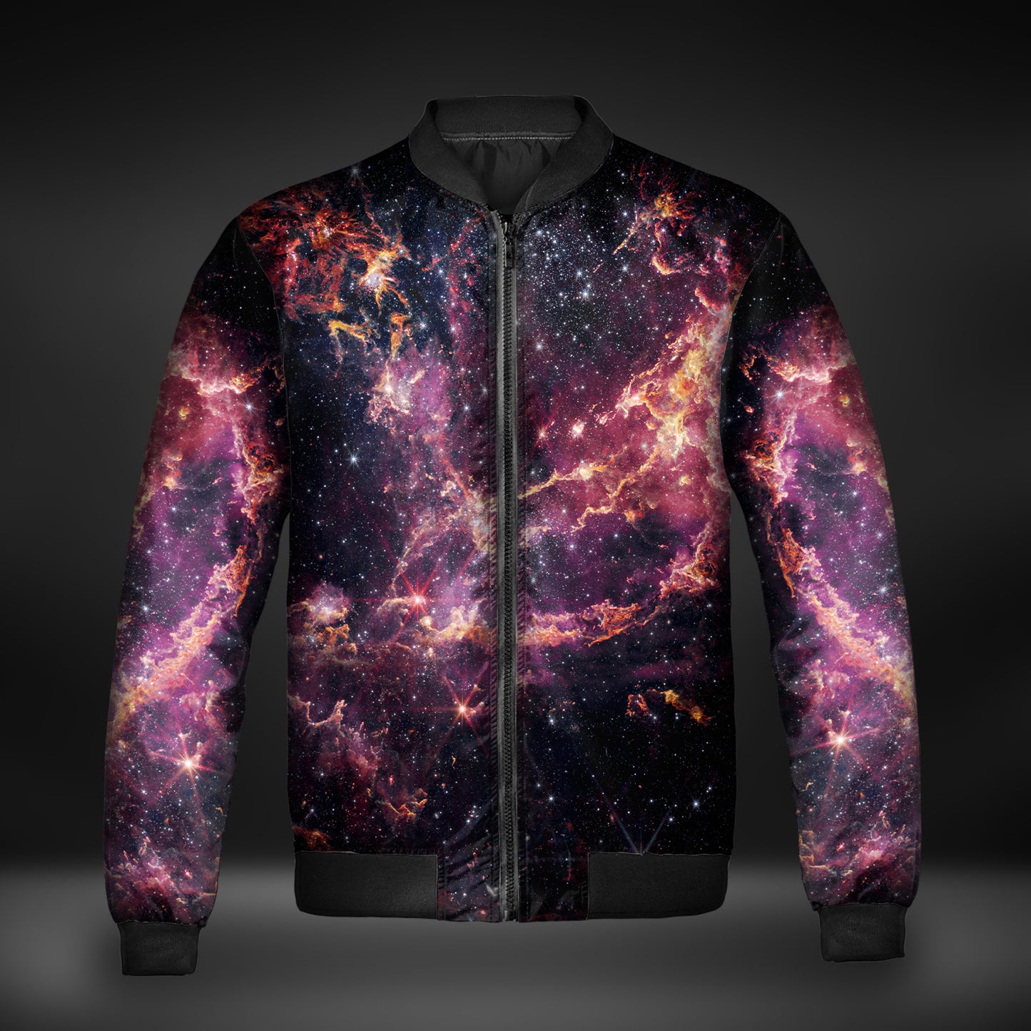 JWST Phoenix Galaxy NGC346 Quilted Bomber Jacket (Magenta)