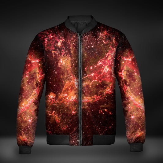 JWST Phoenix Galaxy NGC346 Quilted Bomber Jacket (Red)
