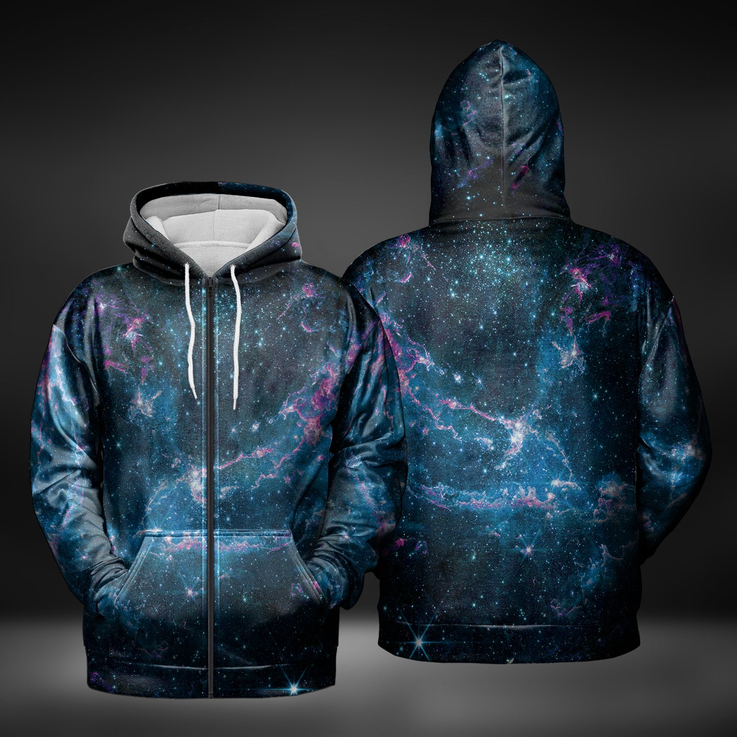 JWST Phoenix Galaxy NGC346 Zip-Up Hoodie (Blue-Purple)