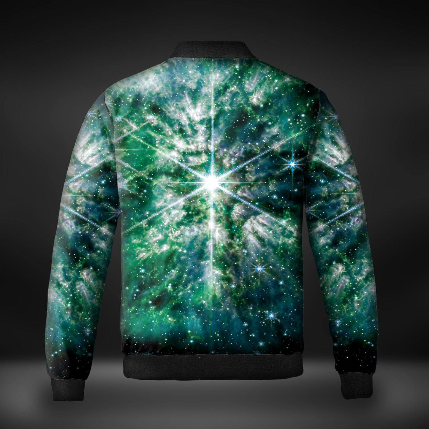 JWST Wolf-Rayet Cosmic Bloom Quilted Bomber Jacket (Green)