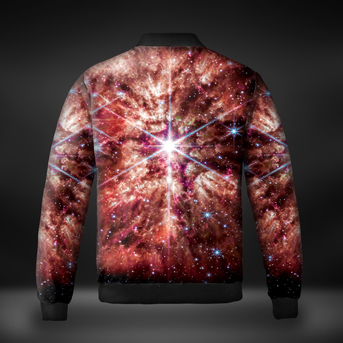 JWST Wolf-Rayet Cosmic Bloom Quilted Bomber Jacket (Red)